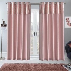 Sienna Home Collection Blush Velvet & Faux Silk Grommet Top Curtains 90×66 1Pair